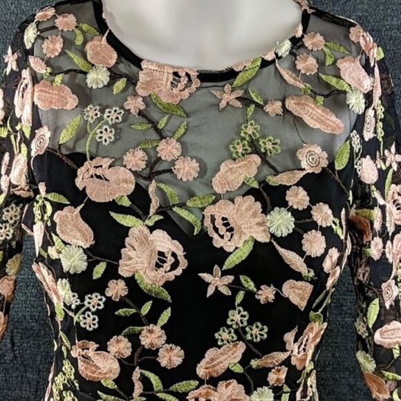 Embroidered Floral Illusion Dress, Minuet - Picture 2 of 9